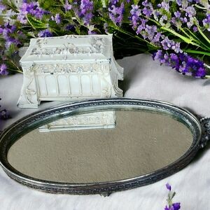 Antique Vanity Mirror, Silverplated Frame Shabby Victorian Fairy  Dresser Decor